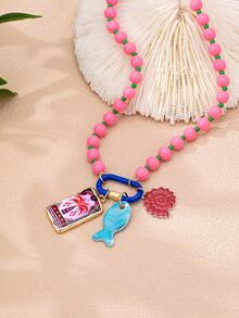 1/3 Pcs Bohemian Multicolor Beaded Layered Necklace Set For Women, Enamel Tropical Sea Turtle Starfish Charm Necklaces, Boho Statement Jewelry - Multicolor - View 9