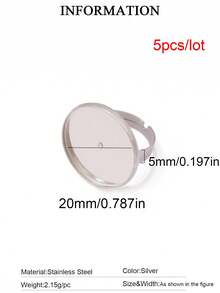 5pcs Stainless Steel Round Open Rings Findings Resin Stone Blank Cabochon Cameo Ring Base For DIY Jewelry Making Accessories - DIY Ring - View 16