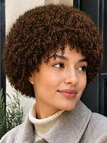 8 Inch Light Brown Screw Curl Wig, Fluffy Style, Fashionable Appearance, Designed For All Women For Parties, Balls And Cosplay,Halloween - Brown - View 1