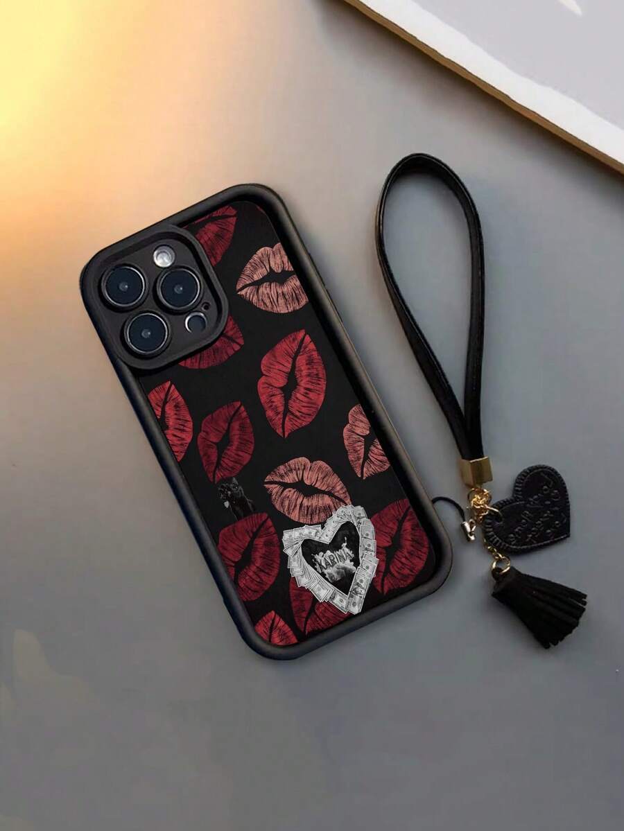Lip Art 新款高級溝紋親膚加厚防震彩繪手機殼保護套 附額外配件 新款皮革心形手繩 DIY 手機殼吊飾 皮革繩流蘇吊飾 短款腕帶吊飾 適用於 iPhone 15 Pro Max Apple P13 P14 P11 P12 P11 P12 XS.XR /78P.78GES2 女款軟殼防震手機保護套 - 彩色 - 查看 1