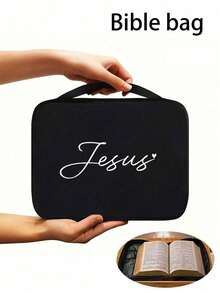 Bibel-Tasche mit Jesus-Muster, Bibel-Aufbewahrungstasche mit Jesus- & Herz-Muster, modische minimalistische Oster-Jesus-Bibel-Tasche, Handtasche mit Griff und Reißverschlusstasche, tragbare Tasche, Bibel-Tasche mit Kreuz-, Blumen- und Buchstabenmuster, Bibelschutzhülle, Bibelseitenhülle, Bibelnotiz-Zubehör, Lernzubehör, multifunktionale Alltags- und Buchschutz-Aufbewahrungstasche mit großer Kapazität, Bibel-Tasche in Standardgröße, ideale Wahl für Aufbewahrung und Organisation für Erwachsene - Schwarz - Übersicht 11
