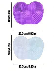 Silicone Makeup Brush Cleaning Mat With Suction Cup, Portable Makeup Brush Cleaning Tool, Apple-Shaped Silicone Makeup Brush Cleaning Pad - 2 件紫色+白色(大號) - 查看 1