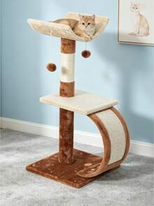 Double-Layer Cat Tree With Scratching Posts, Equipped With Interactive Cat Toys, Easy To Assemble, Scratch-Resistant And Durable, Movable, Suitable For Kittens And Adult Cats - Multicolor - View 2