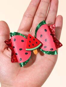 2pcs Yellow Lemon Hair Clips Girls Hair Accessories, Red Watermelon Bow, Shiny Glitter Crocodile Clip Bow Hair Clips, Sweet Fruit Hair Clips, Cute Y2K Style Teenage Girls Summer Dopamine Gift Vacation Daily Hair Accessories - Multicolor - View 6