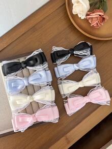 2件組女款溫柔風雙層蕾絲緞面蝴蝶結髮夾，Lolita風頭飾髮飾，適合日常通勤、婚禮、音樂節、假日派對、生日派對、購物、旅行、攝影等各種場合，送給好朋友的禮物，髮夾 - 彩色 - 查看 12