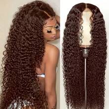 5*5 Closed Lace Front Wig Jerry Curly Transparent Lace, Glueless, 13x4 Large Transparent Lace Front #4 Brown Wig Pre-Cut & Pre-Plucked, Ready-To-Wear Wig Made Of Human Hair Blend, Quick Installation, Suitable For Beginners - Brown - View 9