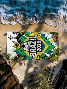 1pc/2026 Brazil Football Theme Oversized Ultra-Fine Microfiber Quick-Dry Sand-Resistant Lightweight Travel Towel, Suitable For Beach, Pool, Vacation And Sports Fans - Multicolor - View 11