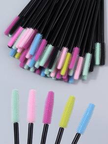 50pcs Silicone Mascara Brushes Multi-Color Mixed Eyelash Combs, Eyebrow Brushes Eyelash Extension Makeup Brush Set Women's Eyebrow Brushes Makeup Tools With 1 Sponge Powder Puff - Multicolor - View 4