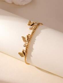 1pc Minimalist Fashion Butterfly Star Bracelet, Light Luxury Versatile Stainless Steel Chain Jewelry - Multicolor - View 1