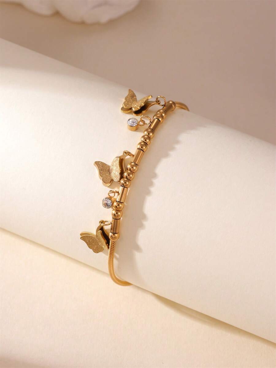 1pc Minimalist Fashion Butterfly Star Bracelet, Light Luxury Versatile Stainless Steel Chain Jewelry - Multicolor - View 1