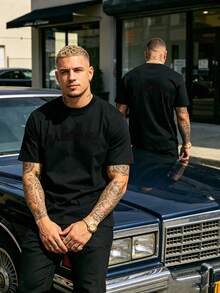 T-shirt basique col rond pour hommes, style streetwear mode, pour un port quotidien - Noir - Voir 2