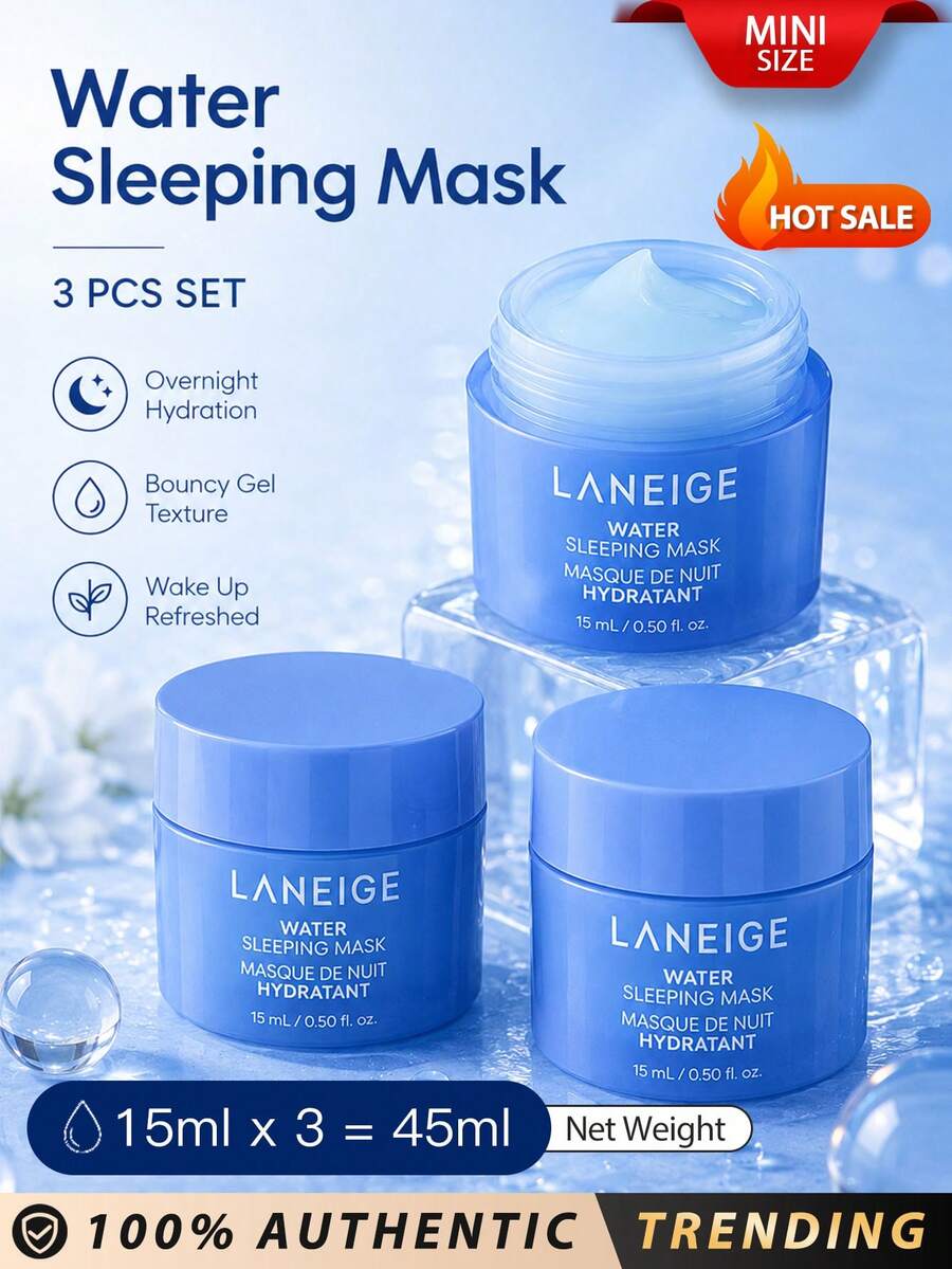 Laneige [Mini] Water Sleeping Mask 15ml / A Korean overnight mask to deeply hydrate and recharge your skin’s glow overnight. The lightweight, refreshing gel formula gently cools & seals in deep hydration that's light formula gently cools & seals in deep hydration that's light on the . - Water Sleep Mask 15ml*3/45ml - 查看 1