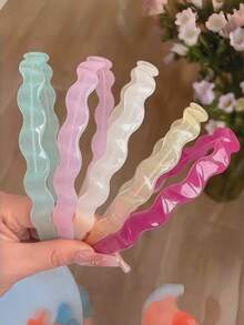 1/5pcs Random Candy Color Wavy Hair Hoop, Non-Slip Toothed Headband, Minimalist Style Daily Hair Accessory, Cute Hair Hoop, Suitable For Parties - Multicolor - View 3