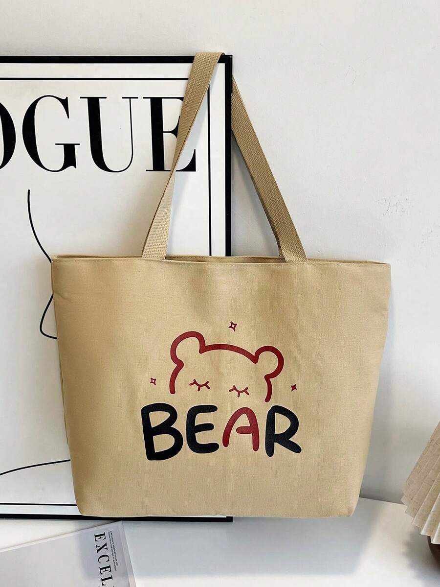 Minimalist Printed Canvas Tote Bag - Multicolor - View 1