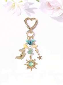 1pc Bohemian Style Sun Moon Heart Keychain With Sparkling Stone Decoration, High-End Celestial Fashion Accessory Gift, Suitable For Daily Wear - Multicolor - View 7