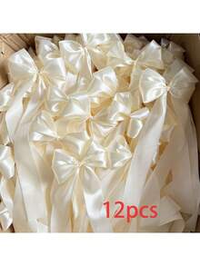 12/4pcs Wedding Car Decorative Bows: Bohemian-Style Satin Bows-Cute Pink And White Designs, Perfect For Weddings, Birthdays, And Valentine's Day; Ideal For Decorating Bridal Gifts, Candleholders, Wine Glasses, And Gift Wrapping; Bow Decorations - Multiple Styles - View 13