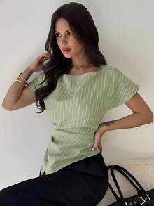 s para volver a la escuela / Atuendos de maestra / Blusas para salir / Blusas para salir / Casual de negocios para mujer / Camisa a rayas / Casual de negocios para mujer / Camisas de maestra - Albaricoque 2 - Ver 12