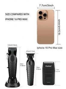 Kemei 3件組理髮器+刮鬍刀套組附收納袋，KM-2296專業理髮器、2299零間隙理髮器、1102家用刮鬍刀套組，沙龍或居家男士個人護理套組，送給自己的禮物 - 黑色 - 查看 3