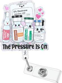 Pressure Is On Funny Nurse Badge Reel, Cute Medical Retractable ID Badge Holder, Name Badge Buddy With Alligator Clip RN LPN CNA MA ER ICU CCM Pharmacy Tech CCU Cardiology Paramedics EMT - 冰咖啡 - 查看 1