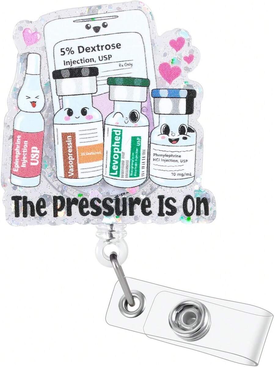 Pressure Is On Funny Nurse Badge Reel, Cute Medical Retractable ID Badge Holder, Name Badge Buddy With Alligator Clip RN LPN CNA MA ER ICU CCM Pharmacy Tech CCU Cardiology Paramedics EMT - 冰咖啡 - 查看 1