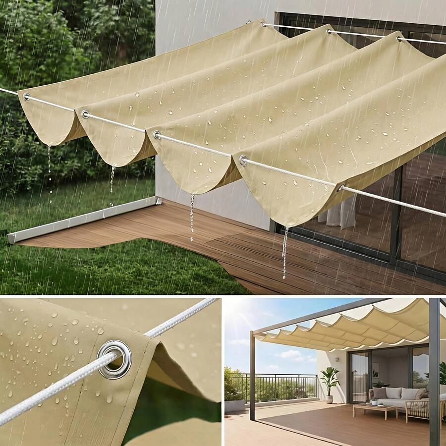 Retractable Awning, Adjustable Polyester Fabric With Buckle Holes, Outdoor Sun Shade, 81-90% UV Protection, Tool-Free Installation, Suitable For Patio, Deck, Garden, UV Canopy, Outdoor Privacy Solution, Design, Camping Equipment