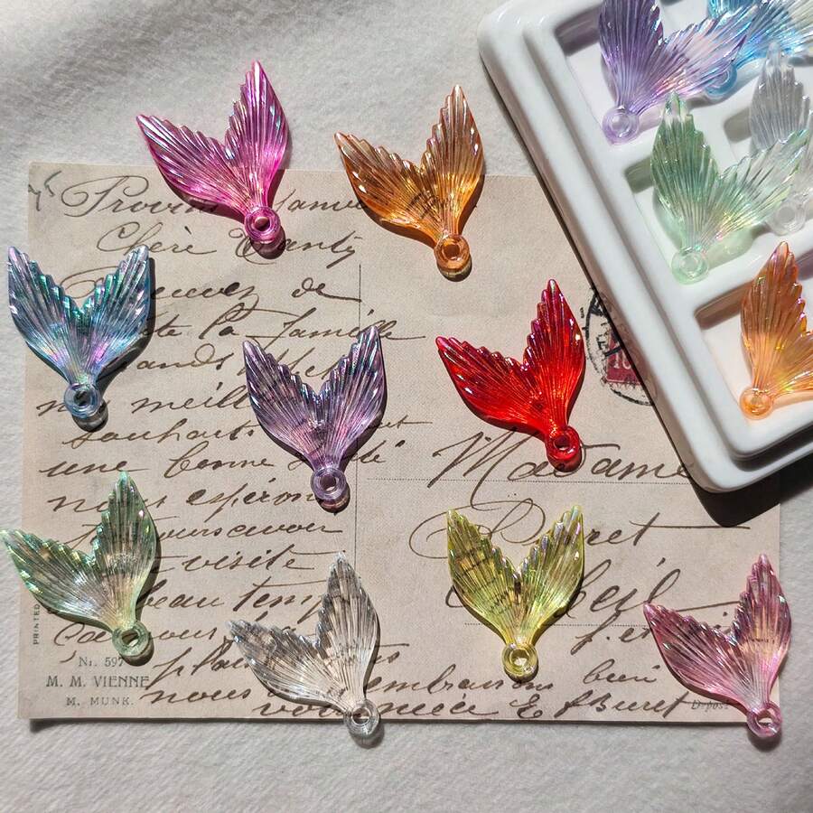 Liontin Ekor Ikan Akrilik AB Transparan dengan Lubang Besar, Aksesoris Perhiasan DIY, Kalung, Anting, Rantai Ponsel, Manik-manik Buatan Tangan