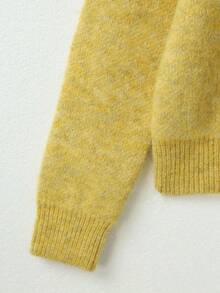 Women's Casual Basic Knit Cardigan Jacket, New Autumn/Winter, Single-Breasted Button Front, Solid Color, Round Neck, Raglan Sleeves, Elegant And Sophisticated, Suitable For Daily Outings, Vintage Fashion Preppy Style, 1 Piece (Scarf Not Included) - Yellow - View 10