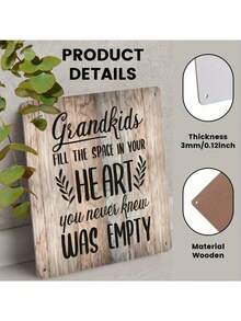 2D Flat, 1pc Vintage Style Wooden Sign, "Grandchildren Fill The Space In Your Heart" - Rustic Wall Decor With Heart And Leaf Pattern, Perfect For Living Room, Bedroom, Porch Or Grandparents Day Gift, Grandparents Gift | Vintage Wooden Sign | Warm Sentiment, Grandparents Gift - 1PC - View 5