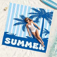 1 Stück Oversized Kokosbaum gestreifte sandabweisende schnelltrocknende Strandtuch Matte, geeignet für 1-3 Erwachsene leichtes, langanhaltend Polyestergewebe perfekt für Reisen, Camping, Wandern und Lässig am Strand, Strandmatte, Picknickmatte, Camping Bodenabdeckung - Verschiedenfarbig - Übersicht 1