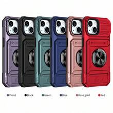 Funda para teléfono Apple de última generación con inserto oculto, soporte de anillo magnético para teléfonos móviles y fundas mecánicas. RED - Rojo - Ver 7