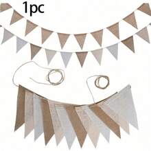 Bandeira de Triângulo de Linho Pré-Montada, Bandeiras Coloridas de Juta Degradê, 12 Peças/1 Corda de Bandeira de Linho, Para Aniversário, Festa, Casamento, Camping, Feriado, Decoração de Festa com Tema Boêmio, Reutilizável, Decoração de Festa Estilo Campestre - A - Visão 11