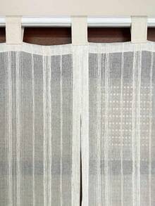 1 pieza Cortina de puerta estilo boho de lino con bordado a rayas, cortina de privacidad para entrada con borla, panel de cortina de encaje transparente estilo granja para cocina, baño, dormitorio, pasillo, con parte superior de suspensión - Beis - Ver 4