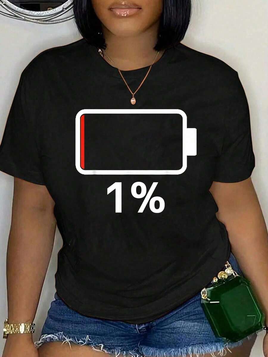 Camiseta 100% Algodón para Mamá de 3 Niños, Batería Baja, Sin Cargar, Divertida para el Día de la Madre, hecha de 100% algodón. - Negro 3 - Ver 1