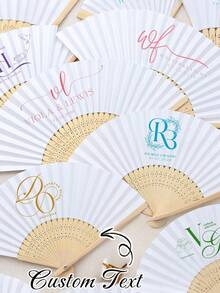 Custom Personalized White Fabric Hand Fans With Bamboo Ribs - Wedding & Party Favors, Bachelorette Party, Holiday, And Birthday Gifts - Multicolor - View 2