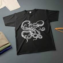 Octopus Ink Drawing Kraken T-Shirt Various Sizes & Colours Tee - Black - View 1