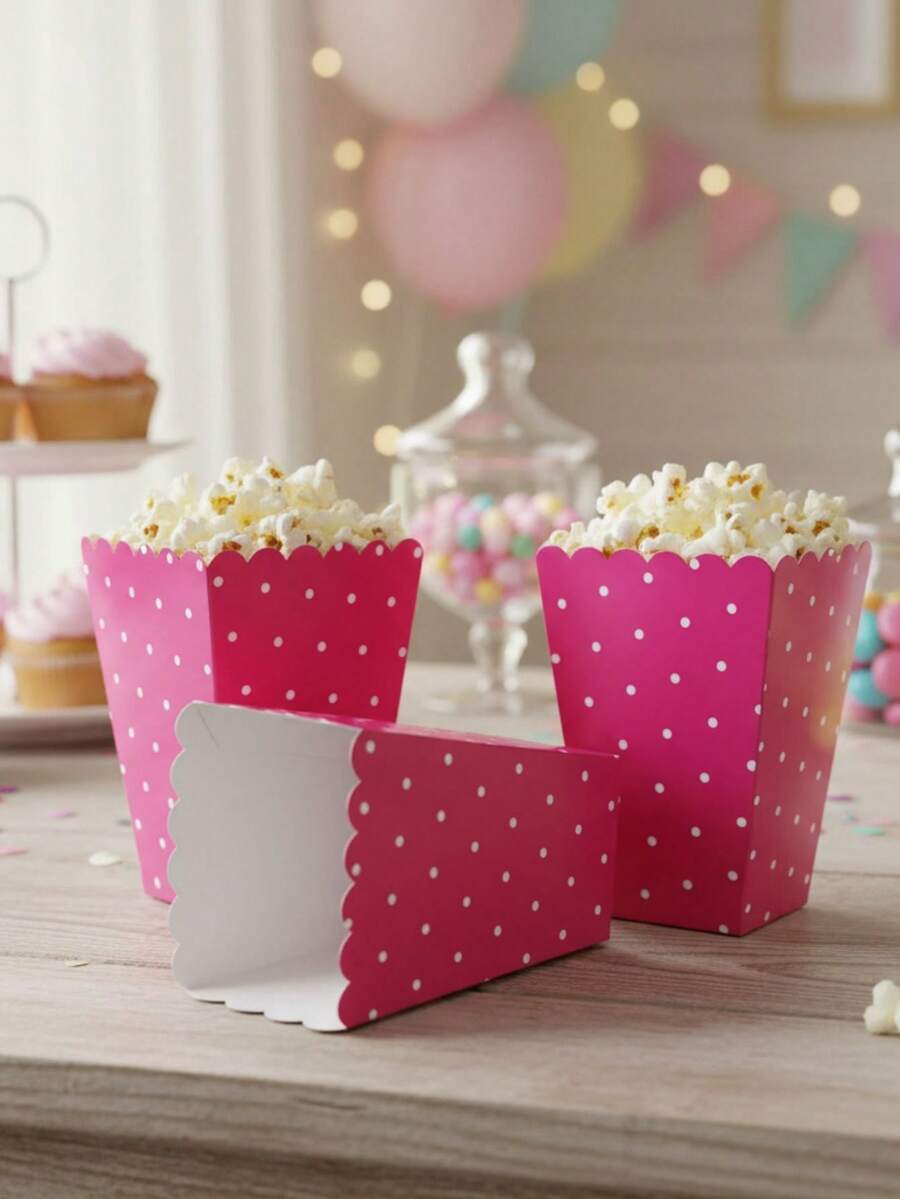 Creative Mariu Cajitas Mesa De Dulces, Candy Bar, Palomera (10 Piezas) - Fucsia lunares - Ver 1