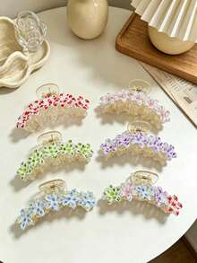 1pc Ditsy Floral Elegant ABS Plastic (ABS Resin) Hand-Painted Flower Claw Clip, Gentle Floral Acrylic Hair Claw, Sweet Girl Updo Hair Clip For All Seasons - Multicolor - View 9