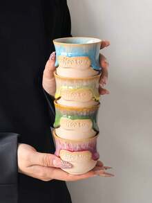 1PC Creative Glazed Handheld Coffee Cup, Ceramic Material, Personalized Creative "Coffee Time" Letter Coffee Cup, One-Sip Coffee Cup, Espresso Cup, Tea Cup - Multicolor - View 11