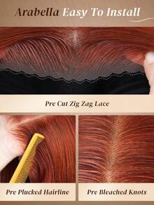 ARABELLA Reddish Brown 6x5 Lace Front Straight Hair Wig, 100% Virgin Human Hair, Pre-Plucked Pre-Cut Natural Hairline, Pre-Bleached Knots, Middle Part, 180% Density, 20 Inch, Suitable For Women's Vacation, Travel And Holiday - S33 - View 9