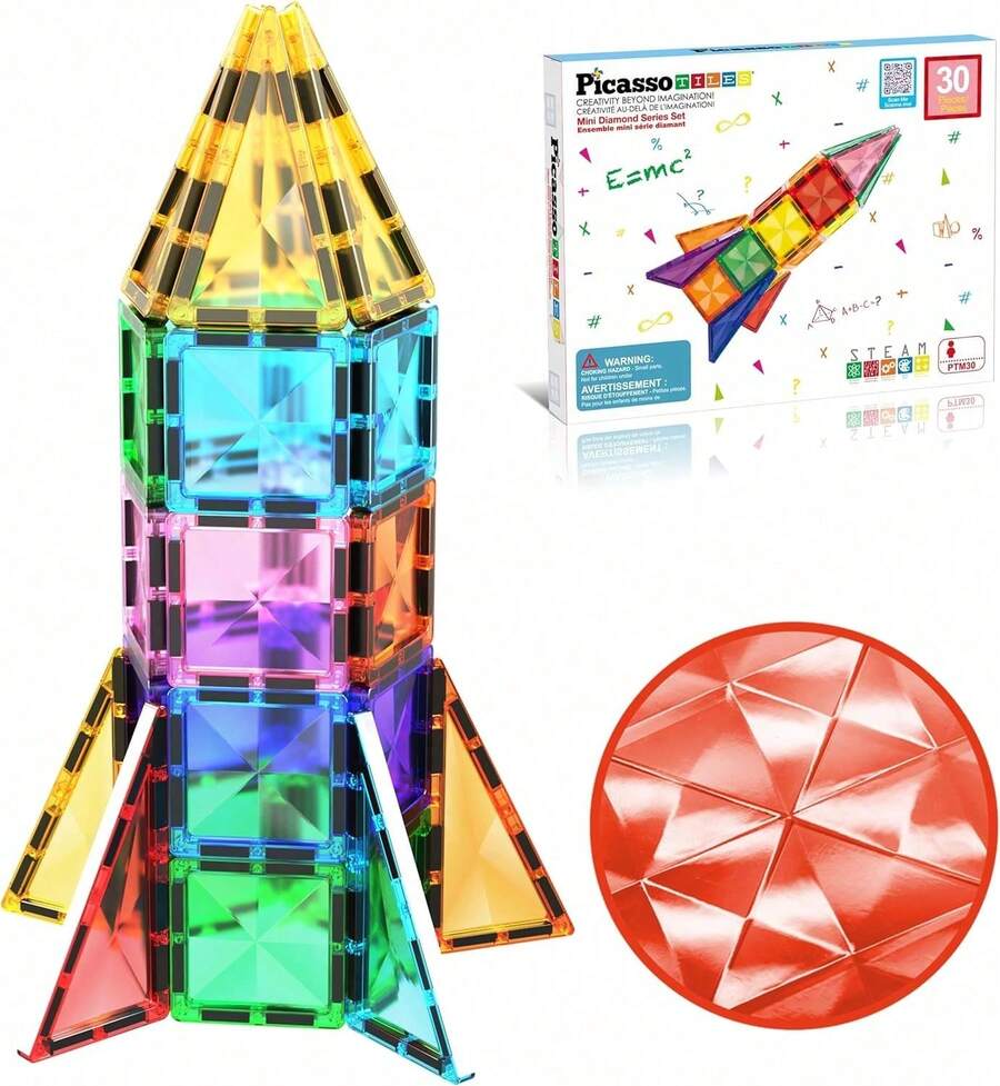 PicassoTiles - Magnetic Block Set, Diamond Series, Magnetic Building Blocks, STEM Learning, For Children Ages 3 And Up, PTM100 - 30 Units - View 1