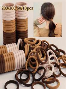 200/100/50/10pcs Coffee Brown Hair Tie, Suitable For Women, Brown High Elasticity Seamless Hair Ties, Non-Damaging High Elasticity, Hair Accessories - Brown - View 1