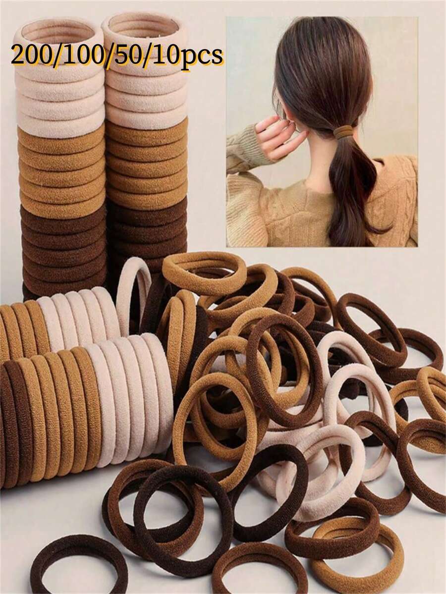 200/100/50/10pcs Coffee Brown Hair Tie, Suitable For Women, Brown High Elasticity Seamless Hair Ties, Non-Damaging High Elasticity, Hair Accessories - Brown - View 1