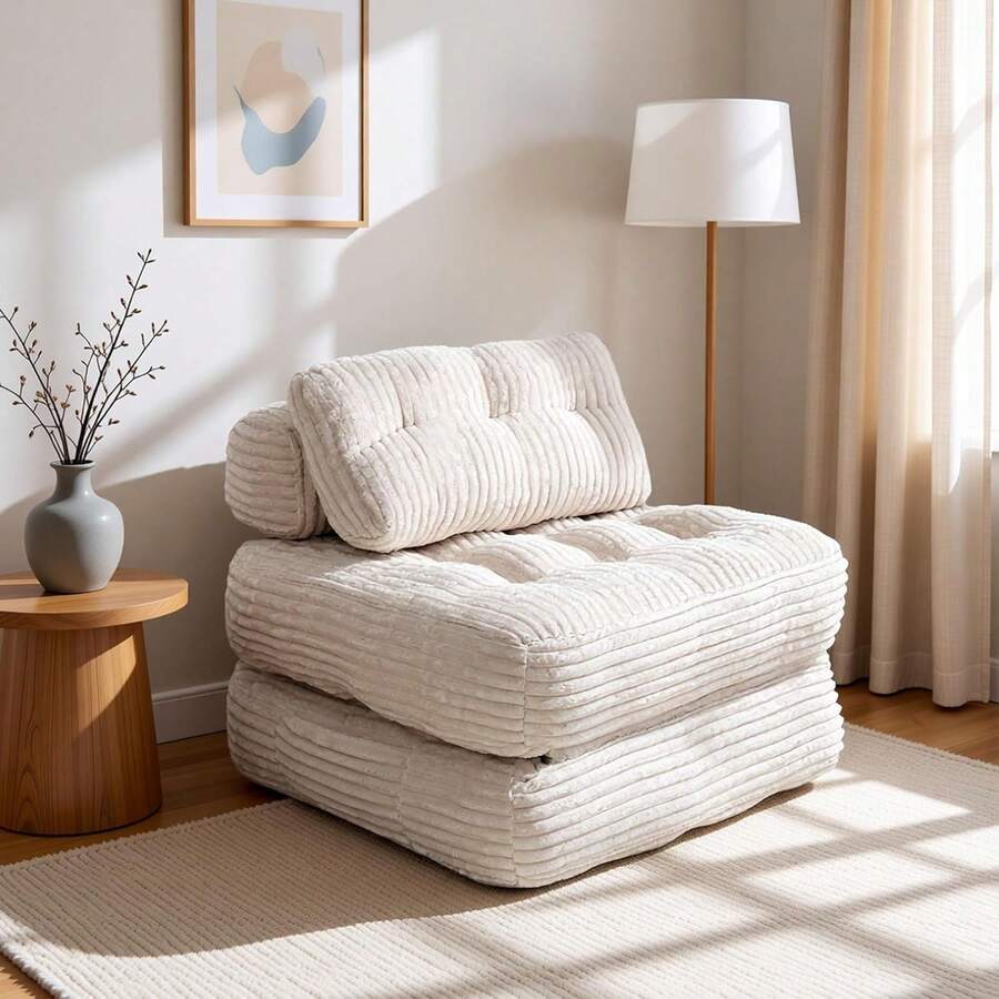 Folding Sofa Bed, Boneless Chair With Pillow Sleeper Sofa With Back Support, Sleeper Chair Portable Fold Out Chair Bed Comfy Foldable Mattress For Living Room, Beige, Single - 米色 - 查看 1