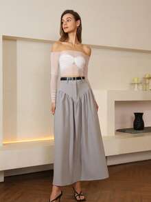 Ruched Detail Off-Shoulder Solid Color Sheer Mesh Top - White - View 2