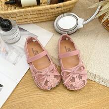 1 Paar Mädchen-Prinzessinenschuhe im koreanischen Stil, 2026 Frühling/Sommer Neu Mesh-Fahrschuhe, weiche Sohle stilvolle Schuhe, Ballettschuhe Slip-On Sandalen, Cut Out Schleife Blumen-Flachschuhe - Pink - Übersicht 6