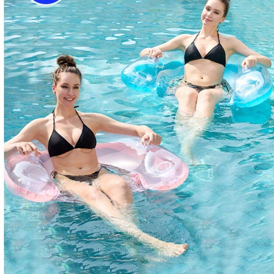 Colchoneta inflable flotante de agua en forma de U de PVC a rayas, combinación de barra de flotabilidad auxiliar portátil y flotador de natación, juguete acuático multifuncional para piscina y playa, esencial para práctica de natación y actividades al aire libre en verano, adecuado para juegos acuáticos, fiestas en la piscina y accesorios para fotos de vacaciones - Multicolor - Ver 1