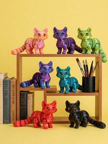3D Printed Articulated Cat Toy, Flexible Jointed Finger Cat Toy With Movable Tail, Stress Relief Toy, Cute Cat Desktop Decoration, Sensory Anxiety Relief Toy, Perfect Party And Birthday Gift For Children And Teens, Random Color, Random Eye Color - Multicolor - View 1