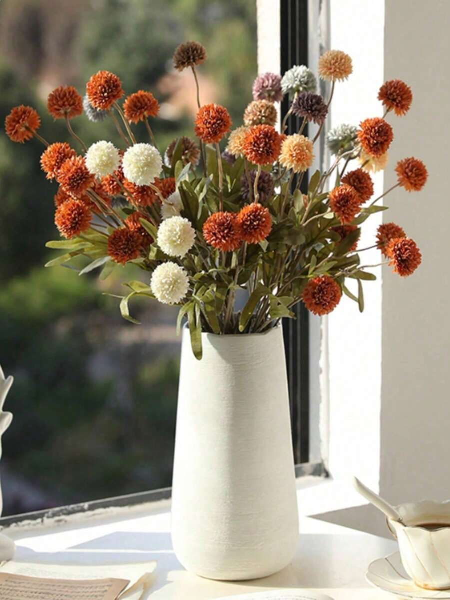 1/2/5/10pcs 3 Stems 5 Heads 20.47 Inch Artificial Orange Dandelion, Spring/Summer Vase Filler Flowers. Suitable For Wedding Floral Arrangements, Bridal Bouquets, Home Decor, Table Centerpieces And Theme Party Decorations, All Seasons Use. - Orange - View 1