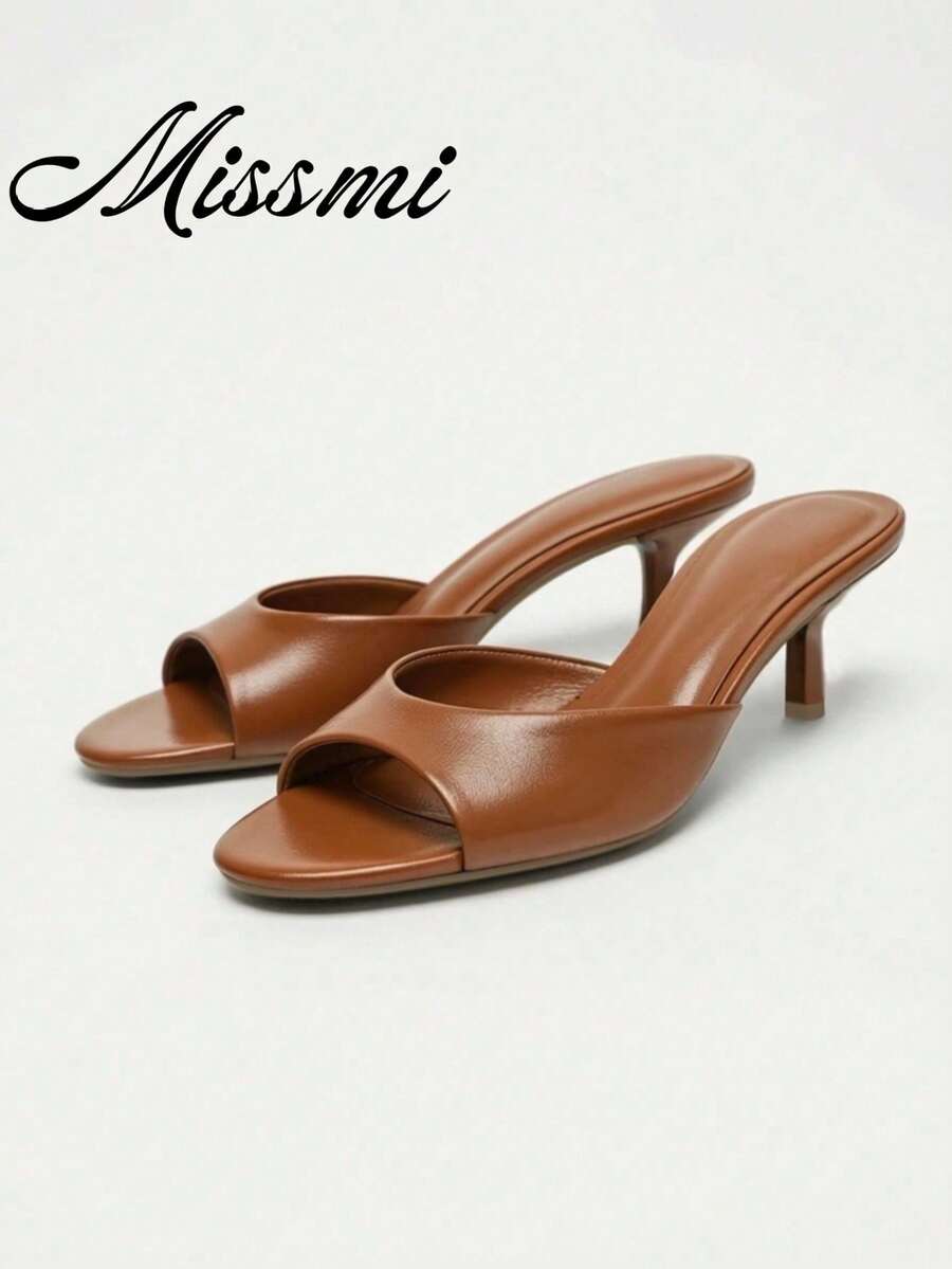 Sandal Wanita Model Mule Hak Tinggi Model Stiletto Terbaru untuk Musim Panas - Coklat - View 1