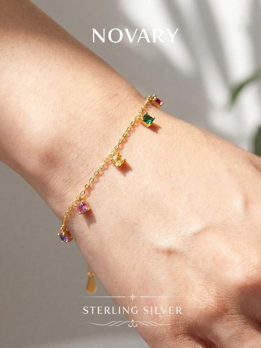 1件亮彩圓形鋯石手鍊,女款飾品,925純銀,優雅奢華,精緻珠寶,生日禮物,日常佩戴,約會裝飾 - 彩色手鍊 - 查看 1